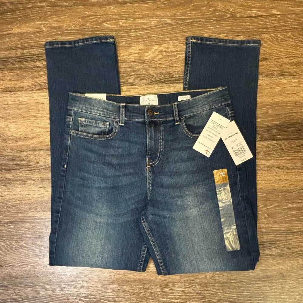 True Craft Womens Blue Slim Fit Medium Wash‎ Denim Straight Leg Jeans Size 18